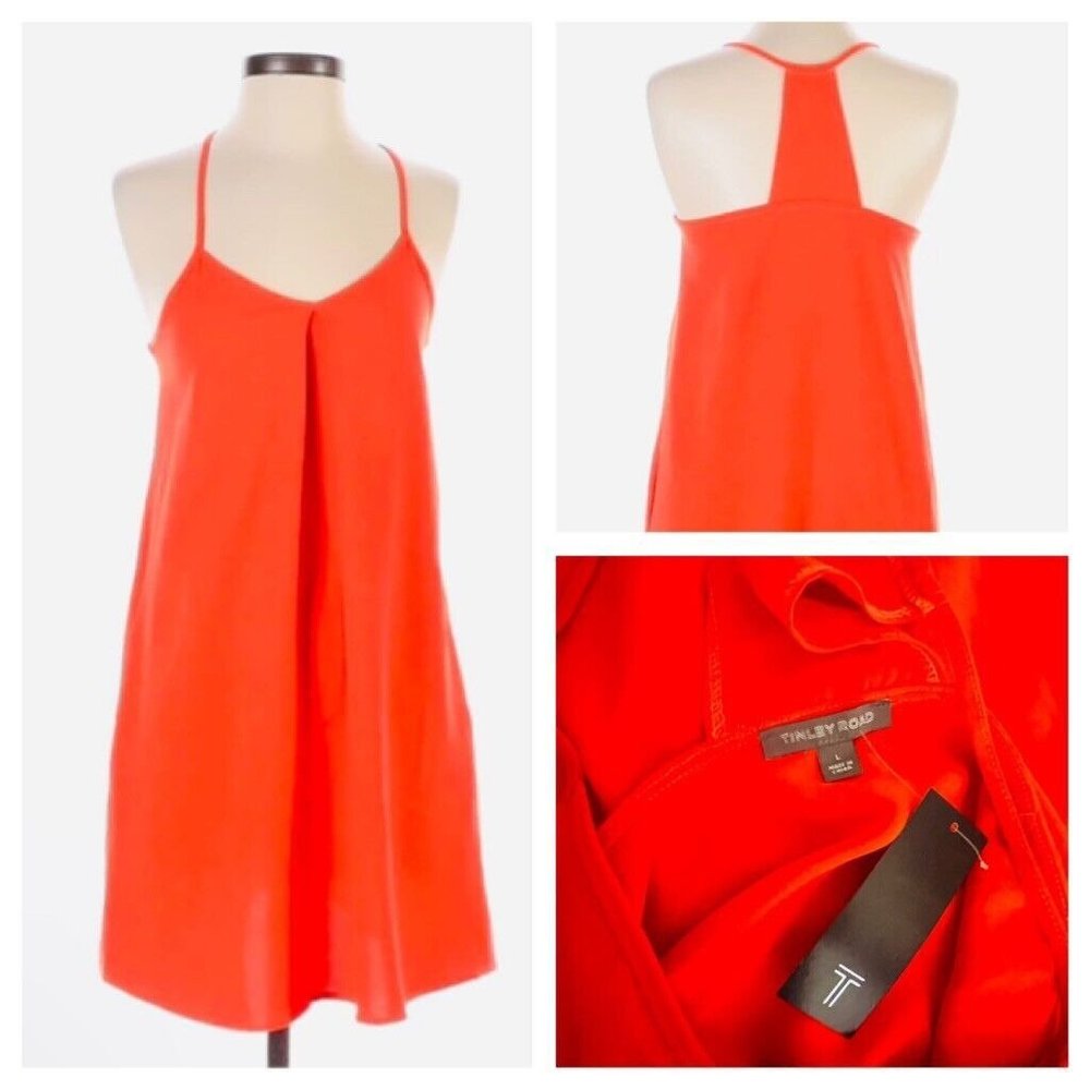 Tinley Road Atomic Orange Casual Strappy Dress Razorback Pockets Women’s LG NWT‎